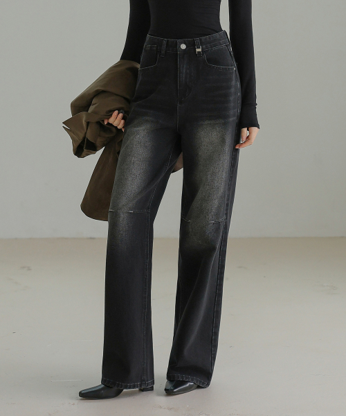 INCISION DART WASHING DENIM PANTS_NFDP4128 (BLACK)