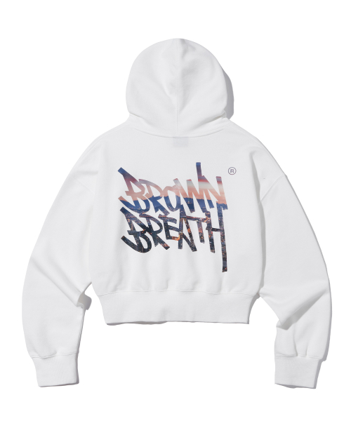W MESS SEOUL TAG CROP HOODIE - OFF WHITE