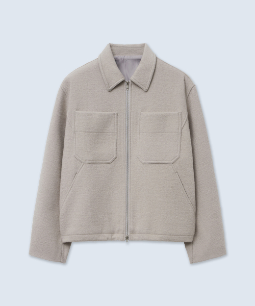 Boxy Pocket Wool Collar Jacket_Light Gray