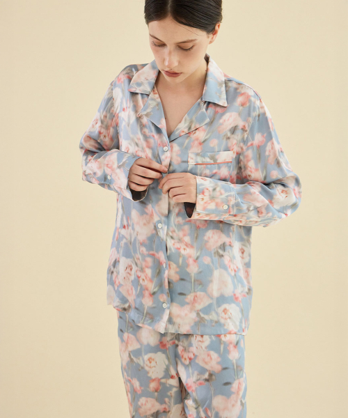 [SILK] Blossom Mist Silk Satin Pajama Set