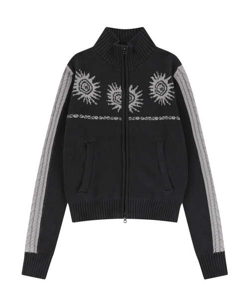 아캄(AAKAM) Sun Jacquard Zip-Up Sweater (Dark Gray) - 사이즈