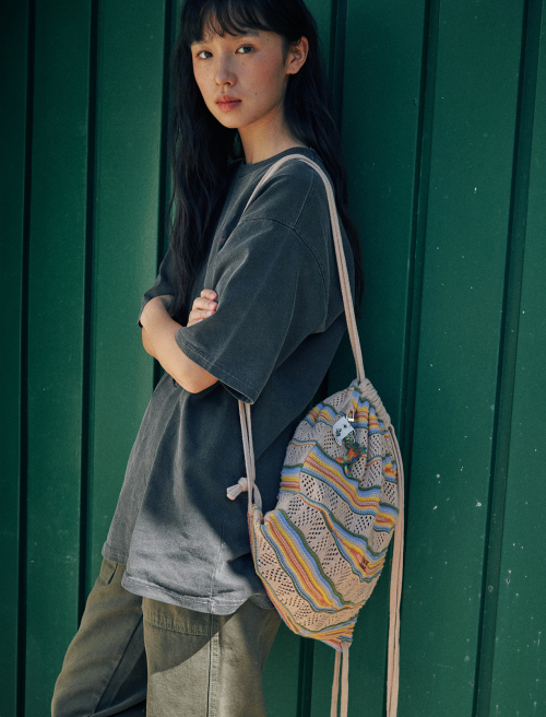 ◆[Flatwave in Seoul] Slif Knit String Backpack Beige◆ FLATWAVE IN SEOUL-[플랫웨이브 인 서울] Slif Knit String