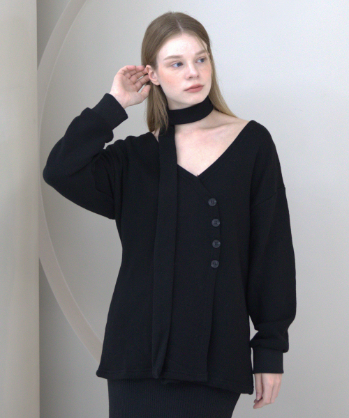 Кардиган с открытыми плечами и завязками (Black)