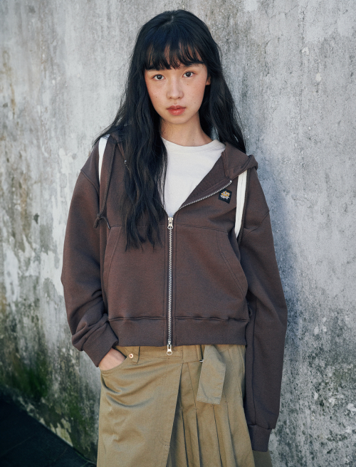 Onda Hooded Zip Up Brown