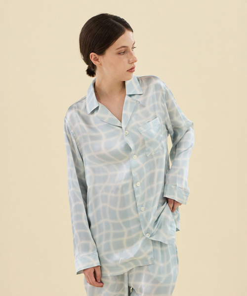 [SILK] Azure Grid Silk Pajama Set