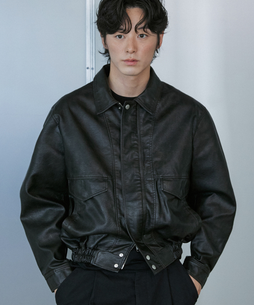 Washed Faux Leather Blouson (DK Brown)