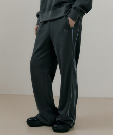 RIE VINTAGE PIPING LOGO WIDE PANTS DARK GRAY