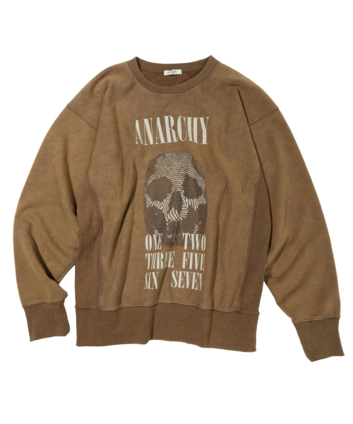 SKULL FINGER PRINT PIGMENT SWEATSHIRT (BROWN)