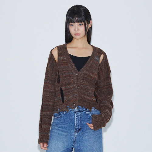 SIDE SLIT DISTRESSED CARDIGAN BROWN трикотаж кардиган BQ4KG008