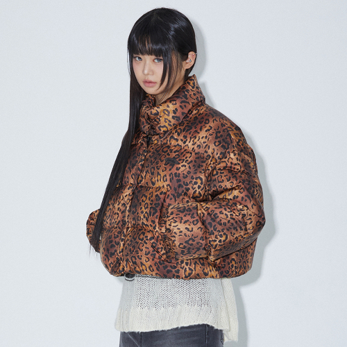 LEOPARD PRINT CROPPED DOWN JACKET BROWN BQ4NZ002