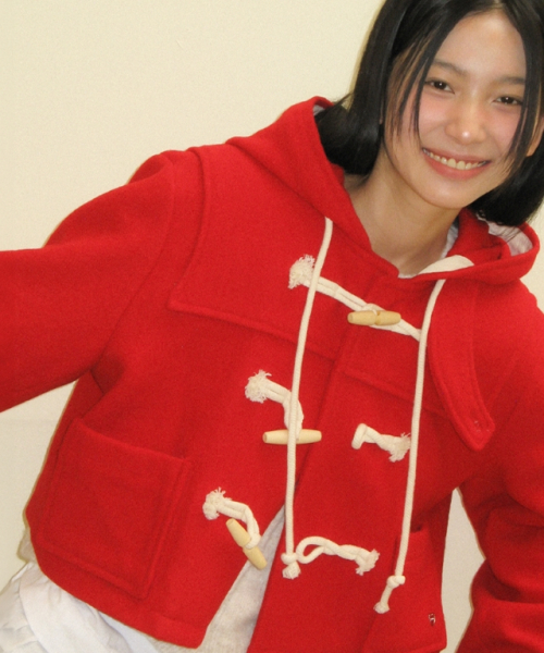 론론(RONRON) WOOL HOODIE SHORT DUFFLE COAT RED - 사이즈