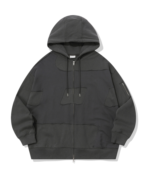SYMBOL MATCH PIGMENT ZIP-UP HOODIE_CHARCOAL