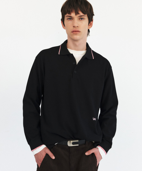TIPPED COTTON PIQUE POLO - BLACK