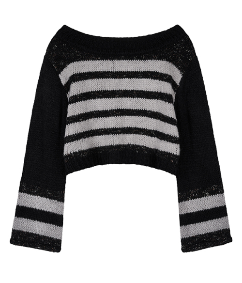 Color stripe cropped knit_gray