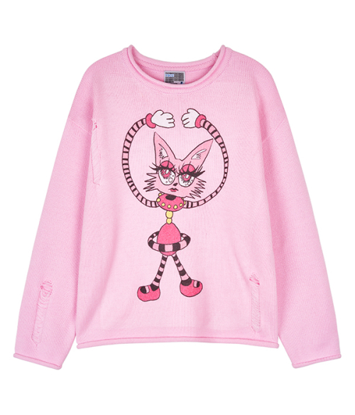 Over fit damage graphic knit_pink