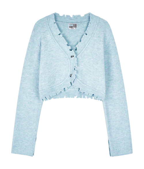 Damage cropped cardigan_light blue
