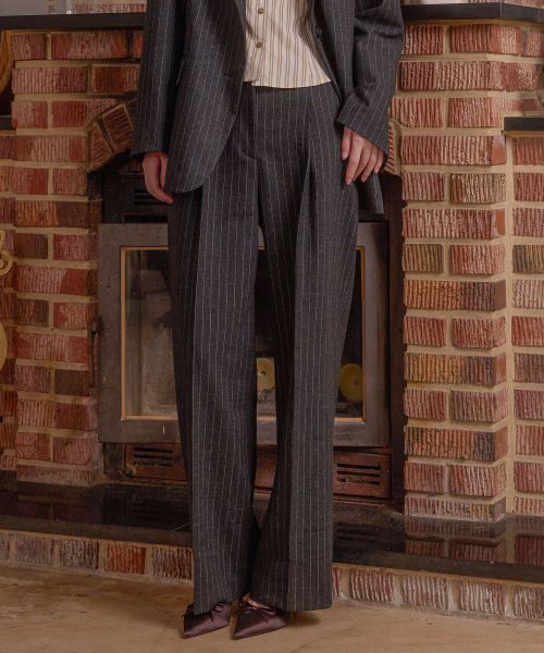 Elodie Wool Blended Slacks [CharcoalPinstripe]