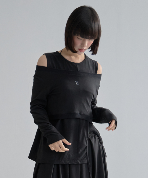 Slit Layered String Top Set - Black