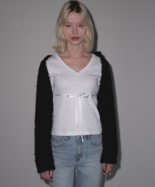 MARGARIN FINGERS ♥ POM POM KNIT BOLERO /追跡付 마가린핑거스(MARGARIN FINGERS) POM POM KNIT BOLERO (BLACK