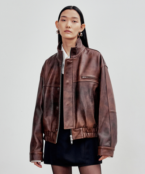 Cowhide Bomber Jacket (Brown)