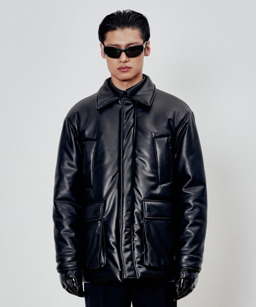 Faux Leather Parka (Black)
