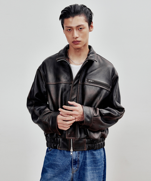 Cowhide Bomber Jacket (Brown)