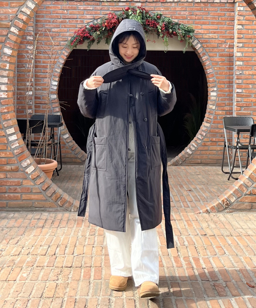 커버낫 우먼() RDS 우먼 후드 스카프 롱 다운 코트 Black 상품 이미지