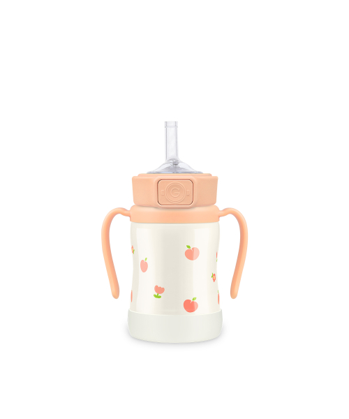 그로미미 피치플라워 원터치 스테인리스 200ml 빨대컵 (로제코랄)