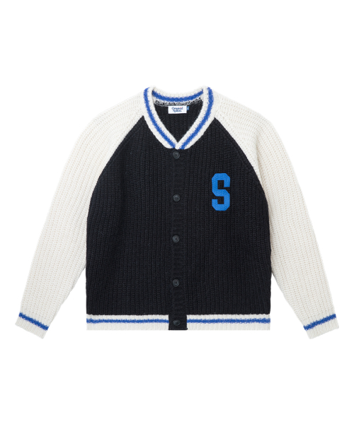 W VARSITY KNIT CARDIGAN BLAK