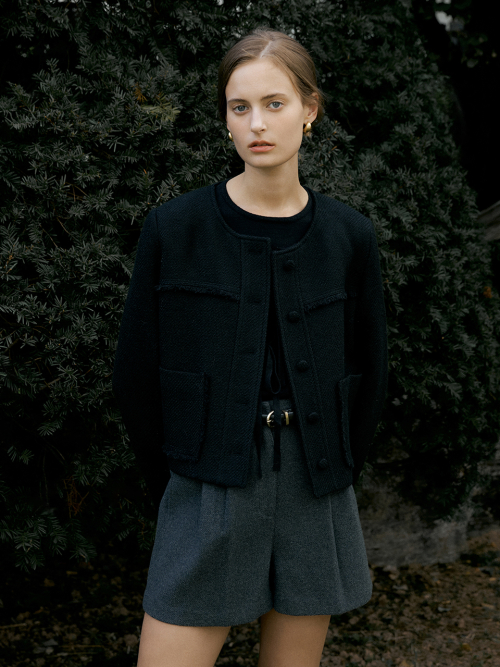 Fringe tweed jacket (2color)