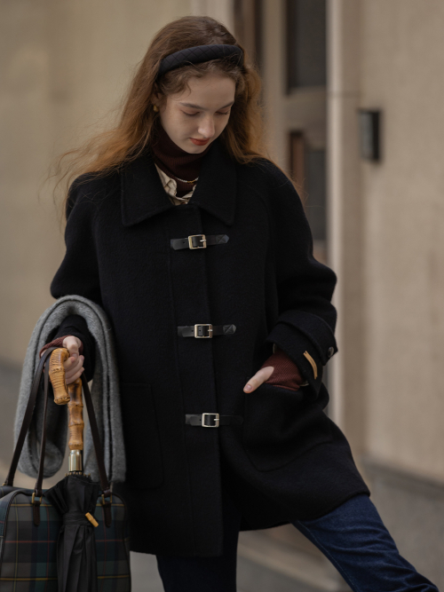 르니나(LENINA) CAEL handmade wool buckle short coat_BLACK