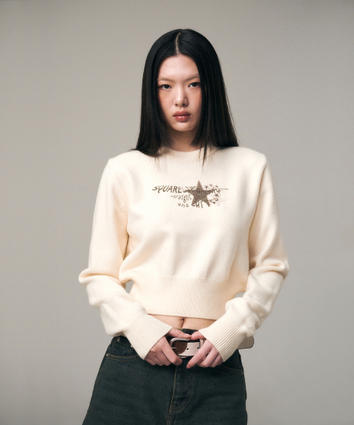 Letter Star Crop Knit_ 3color
