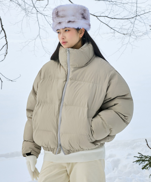 вышивка логотип кроп пуффер короткийпуховик MPJ108 [BEIGE]