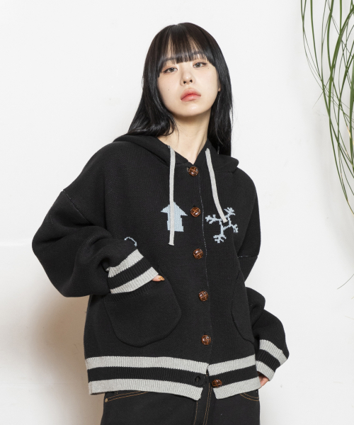 SALEで更にお買得 WXK012ハウスフードニットカーディガン（BLACK） | xtonz woman ジャケット・アウター