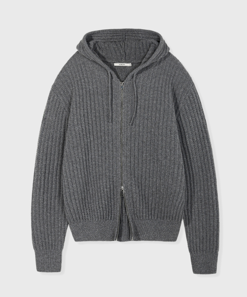 Объемный трикотажный худи на молнии_Dark Gray