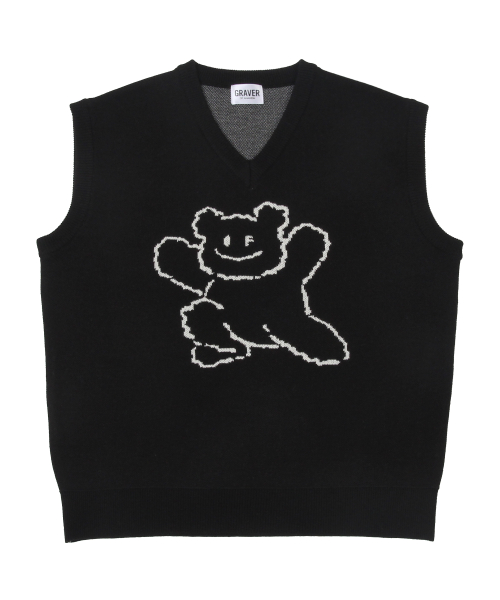 [UNISEX] Вязаный жилет Big Line Bear Smile Black