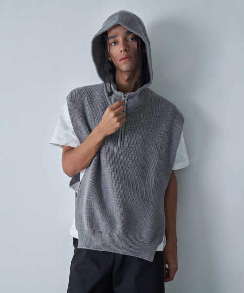 капюшон трикотаж жилет (Grey)