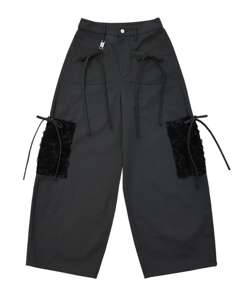 Ribbon Cotton Pants (Charcoal)