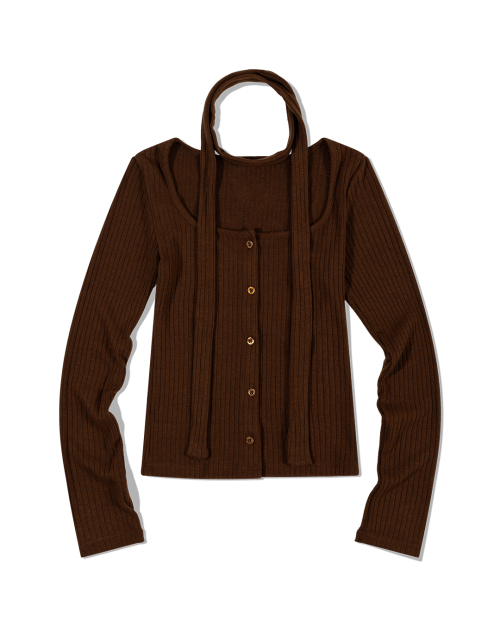 Кардиган в рубчик с завязками (BROWN)