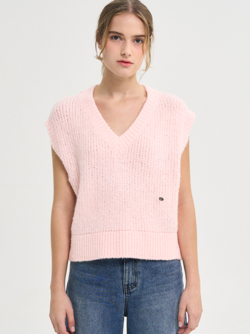 Candy V-neck Wool Knit Vest_Pink