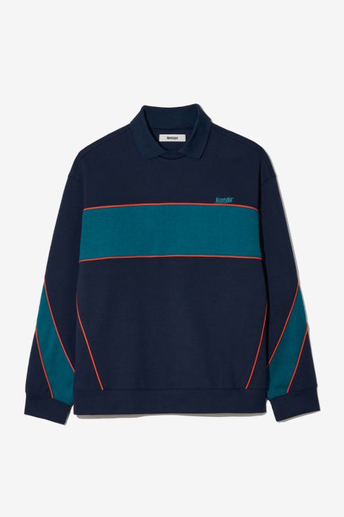 PANELED PIPING L/S PK T-SHIRTS (NAVY)