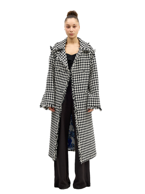 Houndstooth Fitted Coat with Fringes