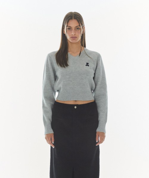 MUSINSA | REST&RECREATION WOOL V-NECK CROPPED KNIT_GREY