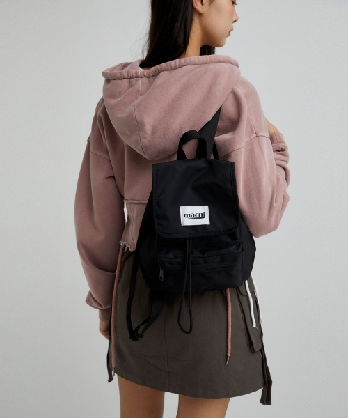 FLAP STRING MINI BACKPACK BLACK