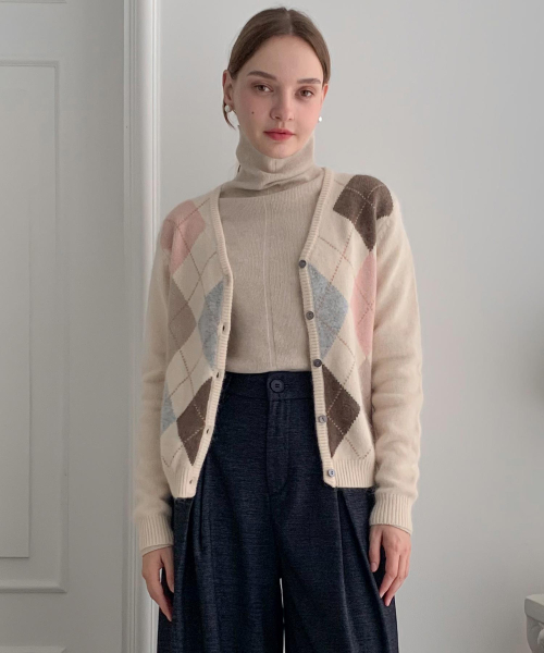 Argyle V-neck Wool Knit (2colors)