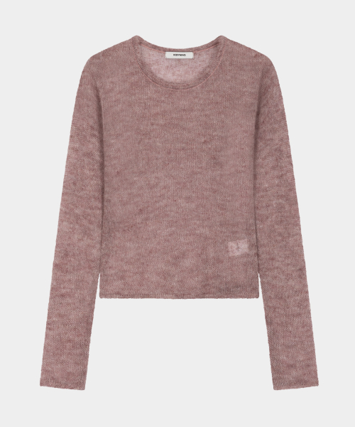 Sheer Crew Neck Sleeve Knit (Purple)