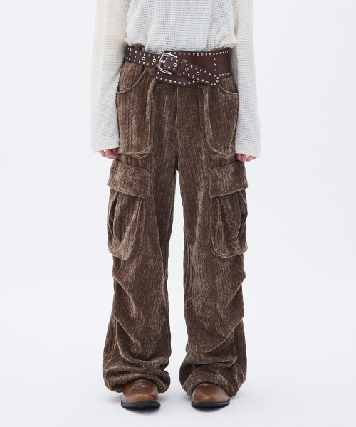 CAIMAN VELVET CARGO PANTS BROWN