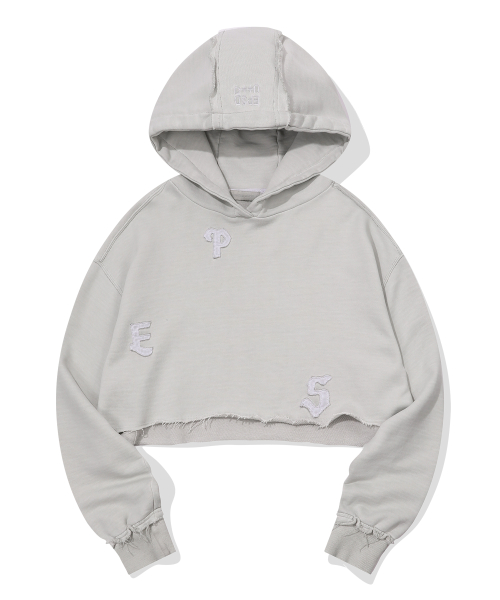 LUNA DYING APPLIQUE CROP HOODIE_MINT KHAKI
