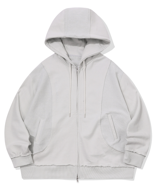 IN& PATCHWORK ZIP-UP HOODIE_ ICE GREY