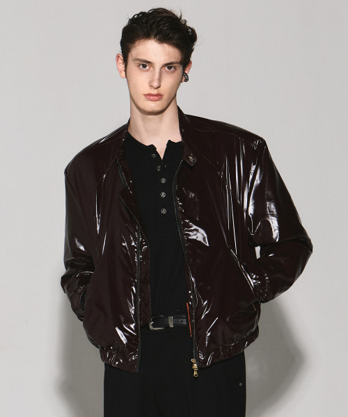 SUNDANCE GLOSSY MOTERCYCLE JACKET BROWN